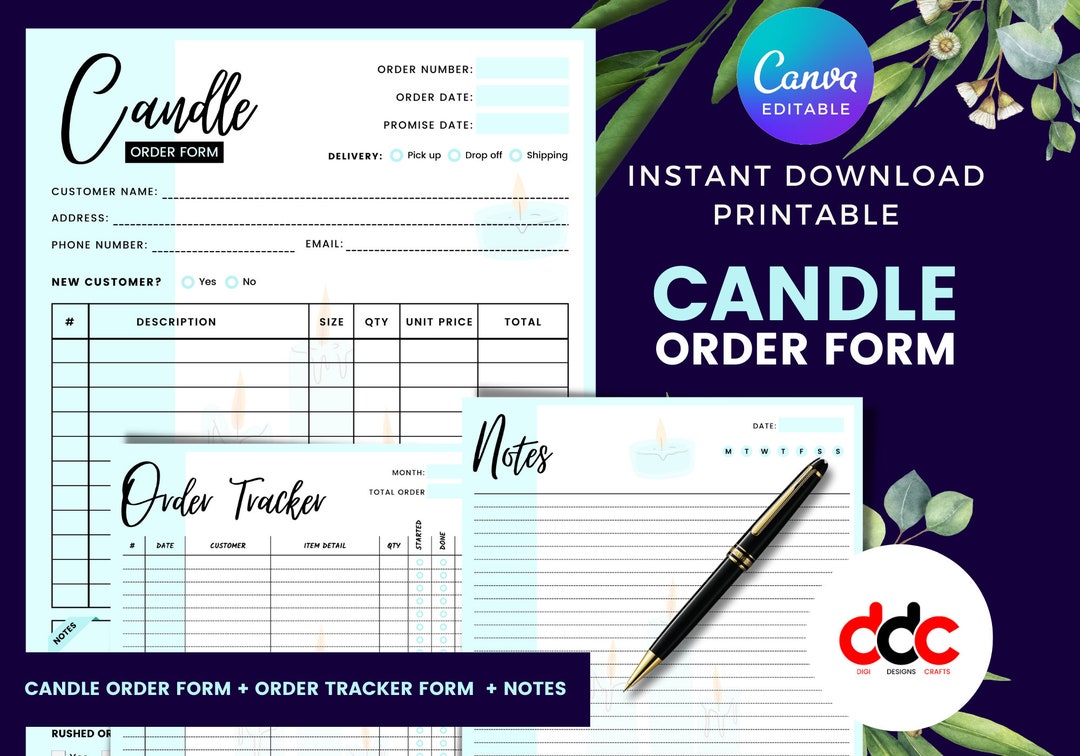 Candle Order Form Template Business Order Tracker A4 Size Order