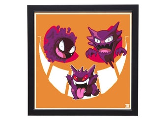 Pokemon - Poster Print - Gengar Haunter Ghastly Retro Nintendo RPG Video Game Pixel Art