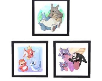 Studio Ghibli x Pokemon - Poster Print - Disney Nintendo Spirited Away Ponyo Animated Movie