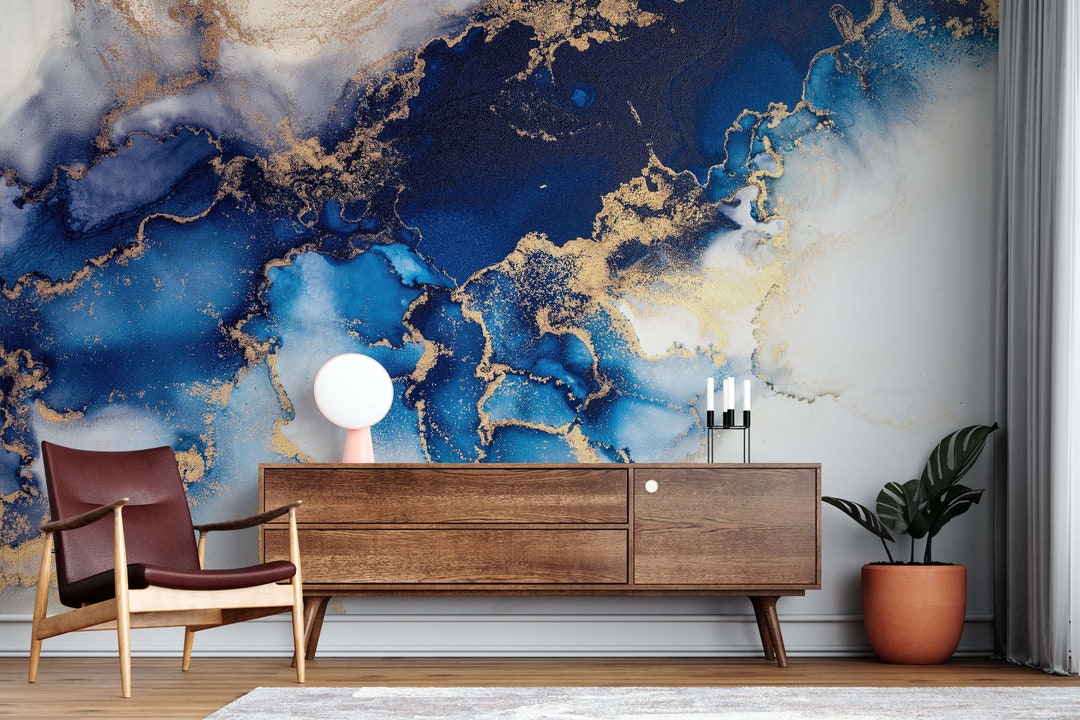 Blue Marble Removable Wallpaper Luxury Marble Texture Design Etsy