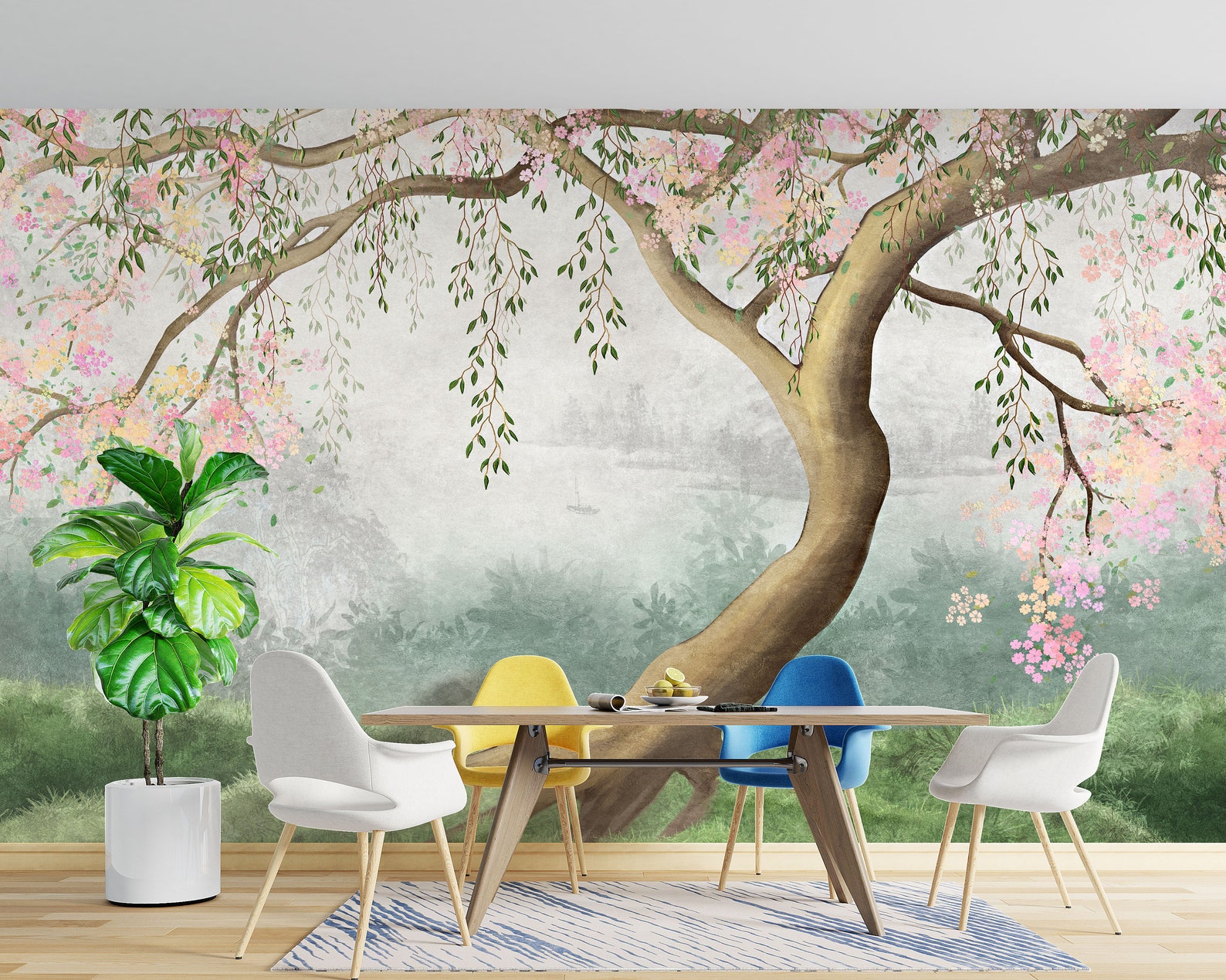 Watercolor Wallpaper Flowering Willow Tree Branches. Wall Art | Etsy