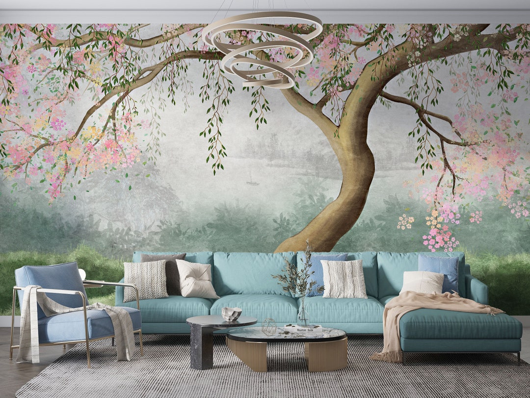 Watercolor Wallpaper Flowering Willow Tree Branches. Wall Art - Etsy