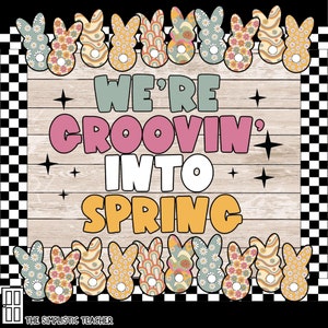 Retro Spring Bunnies Bulletin Board Kit: Groovy Classroom Decor (Digital Download)