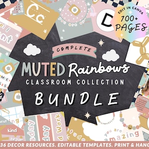 Muted Rainbow Classroom Decor Bundle | Friendship Bead Classroom Theme | Editable Classroom Decor | Retro Checkered Bulletin Board Set
