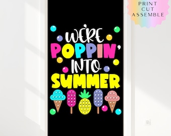 Kit para tablón de anuncios "Poppin Into Summer" / Decoración retro de verano para la puerta del aula / Tablón de anuncios imprimible de fin de año / Decoración DIY para profesores