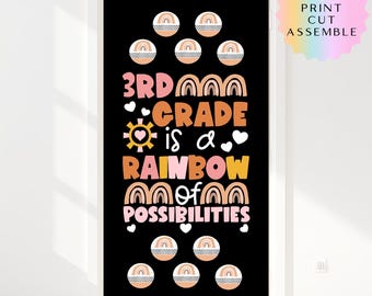 Rainbow of Possibilities Bulletin Board Kit | Editable Grade Level Classroom Decor | Boho Rainbow Door Decor | DIY Printable Bulletin Board
