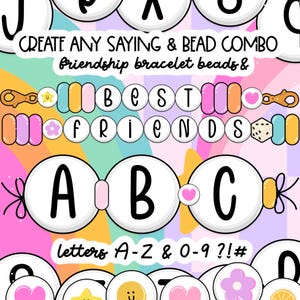 Pulseira de amizade com contas e letras do alfabeto - A-Z-Boletim de contas de letras - Letras PNG da moda para decoração de sala de aula - Amizade digital