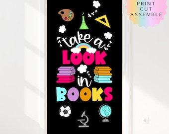 Take a Look in Books Bulletin Board Kit | Reading Classroom Decor | DIY Printable Library Door Decor | Retro Groovy Reading Board