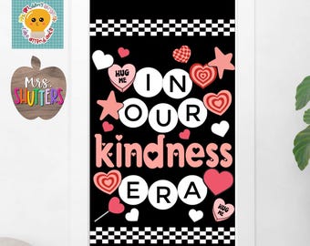 Kit de tablón de anuncios para el aula Groovy Kindness, decoración retro para puerta de San Valentín imprimible (PDF)