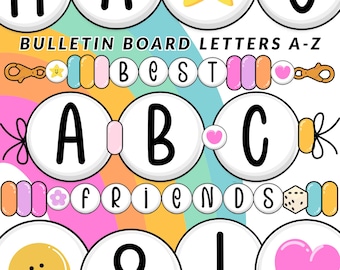 Friendship Bead Alphabet PNG | Bulletin Board Letters A-Z | Bracelet Letter Clipart | Retro Classroom Decor