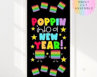 Kit Pop-It para tablón de anuncios de Año Nuevo / Decoración Pop-It para la puerta del aula / Tablón de anuncios imprimible para la vuelta al cole (hazlo tú mismo) / Decoración retro para el aula