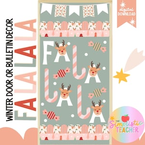 Quadro de avisos e kit de porta de Natal rosa "Fa La La La" Decoração de sala de aula de dezembro - Decorações em tons pastel da moda - Ideias para quadro de avisos para professores