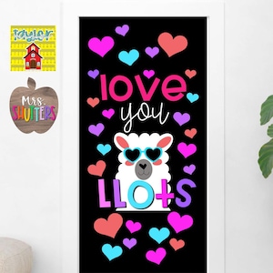 Llama Valentine Decor- Classroom Bulletin Board- Llama Themed Door Set- Llama Love February  Decoration- Teacher Decor- Llama Decoration Set