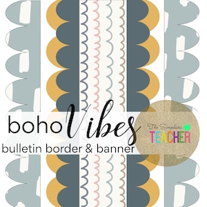 BOHO VIBES Bulletin Board Borders and Banner- Bulletin Border Kit-Teacher Decor-Classroom Decorations-Bulletin Board Printable-Class Decor