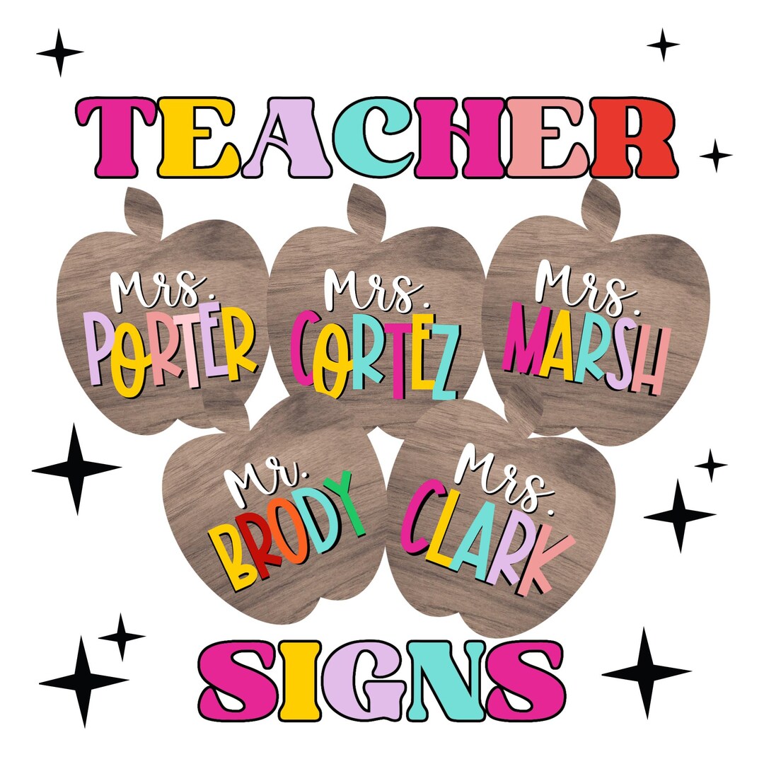 Custom Apple Teacher Name Sign: Classroom Decor (digital Download) - Etsy