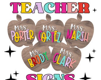 Custom Apple Teacher Name Sign: Classroom Decor (Digital Download)