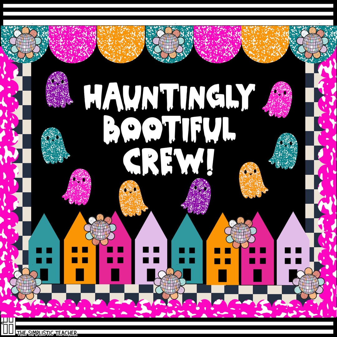 Retro Halloween Bulletin Board Kit: Spooky Pastel Ghost Village ...