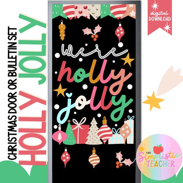 Holly Jolly Christmas Bulletin Board Kit: Bright Classroom Door Decor (Digital Download)