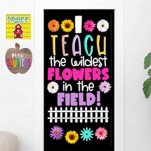 Decoración de puerta con FLORES DE PRIMAVERA - Tablón de anuncios para el aula - Juego de puerta de abril - Decoración de puerta con flores de primavera - Decoración para maestros - Letras para tablón de anuncios
