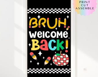 Kit de tablón de anuncios "Bruh Welcome Back" / Decoración retro para la puerta de regreso a clases / Decoración imprimible para el aula (hazlo tú mismo) / Tablón de anuncios escolar genial