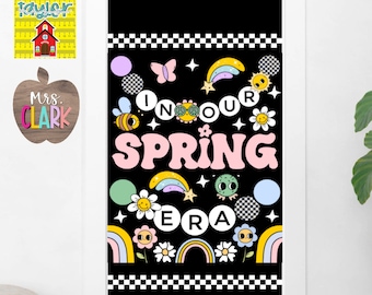 Boho March April In our Spring Era Swiftie Bulletin Board Kit-Door Decoration Set Teacher Classroom Retro Groovy Spring Decoration Decor