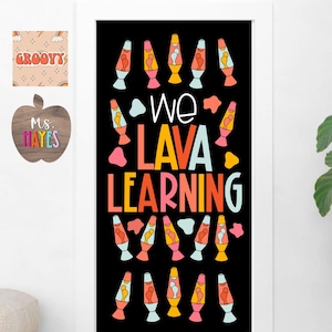 LÁMPARA DE LAVA GROOVY - Tablón de anuncios para el aula - Juego de puerta de regreso a clases - Decoración de aula con ambiente retro - Decoración para maestros - Juego de tablón de anuncios -