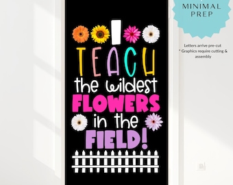 Decoración precortada para puertas de aula / Enseña las flores más salvajes / Kit para tablón de anuncios / Decoración de primavera para el aula / Decoración para profesores con mínima preparación