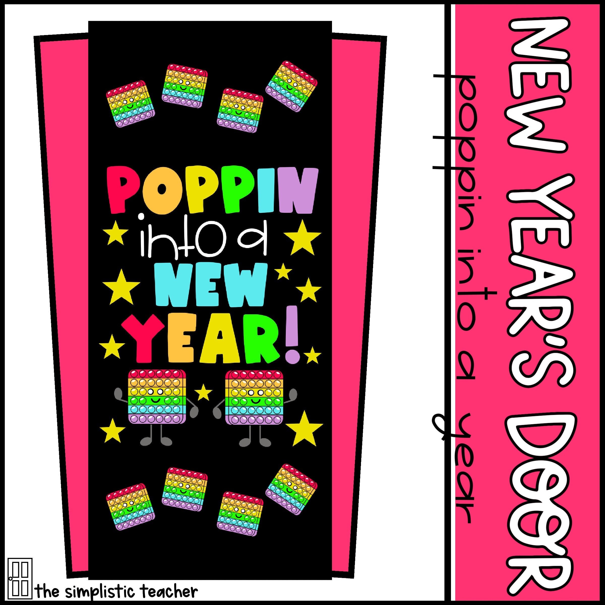 New Years 2024 Bulletin Board or Door Decor - Dinosaurs - Editable Name  Tags and Letters