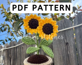 Häkelmuster für Topfsonnenblumen | Sonnenblumenmuster häkeln | Topf-Sonnenblume | Häkelblumenmuster