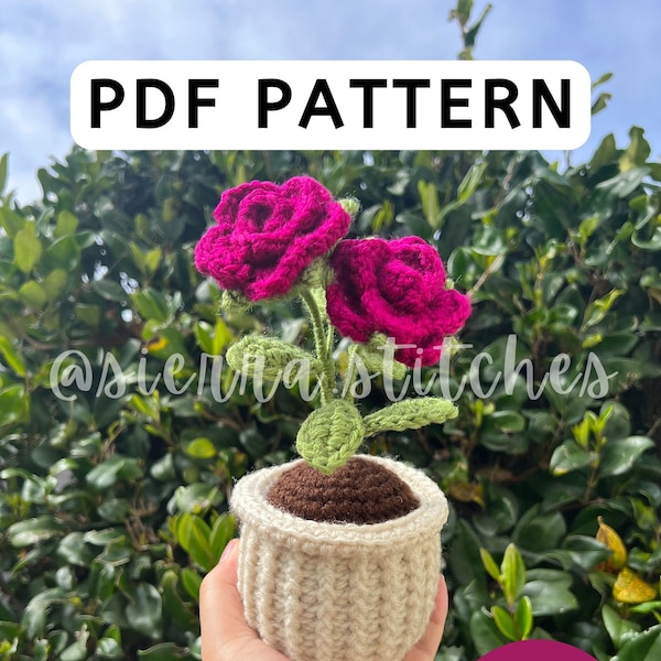 Crochet Potted Rose Pattern | Crochet Rose Pattern | Potted Rose | Crochet Flower Pattern