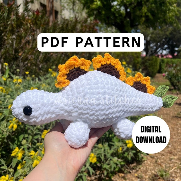 Crochet Stegosaurus Pattern | Crochet Sunflower Stegosaurus | Crochet Sunflower | Crochet Stegosaurus