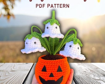 Crochet Ghost Flower Plant Pattern PDF Halloween Pumpkin Planter Amigurumi Pattern Digital Download