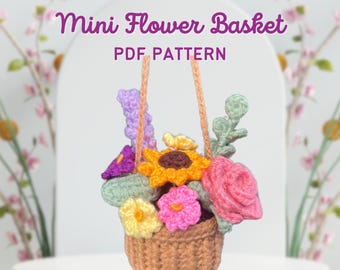 Crochet Flower Basket Pattern | DIY Mini Flowers (PDF Pattern)