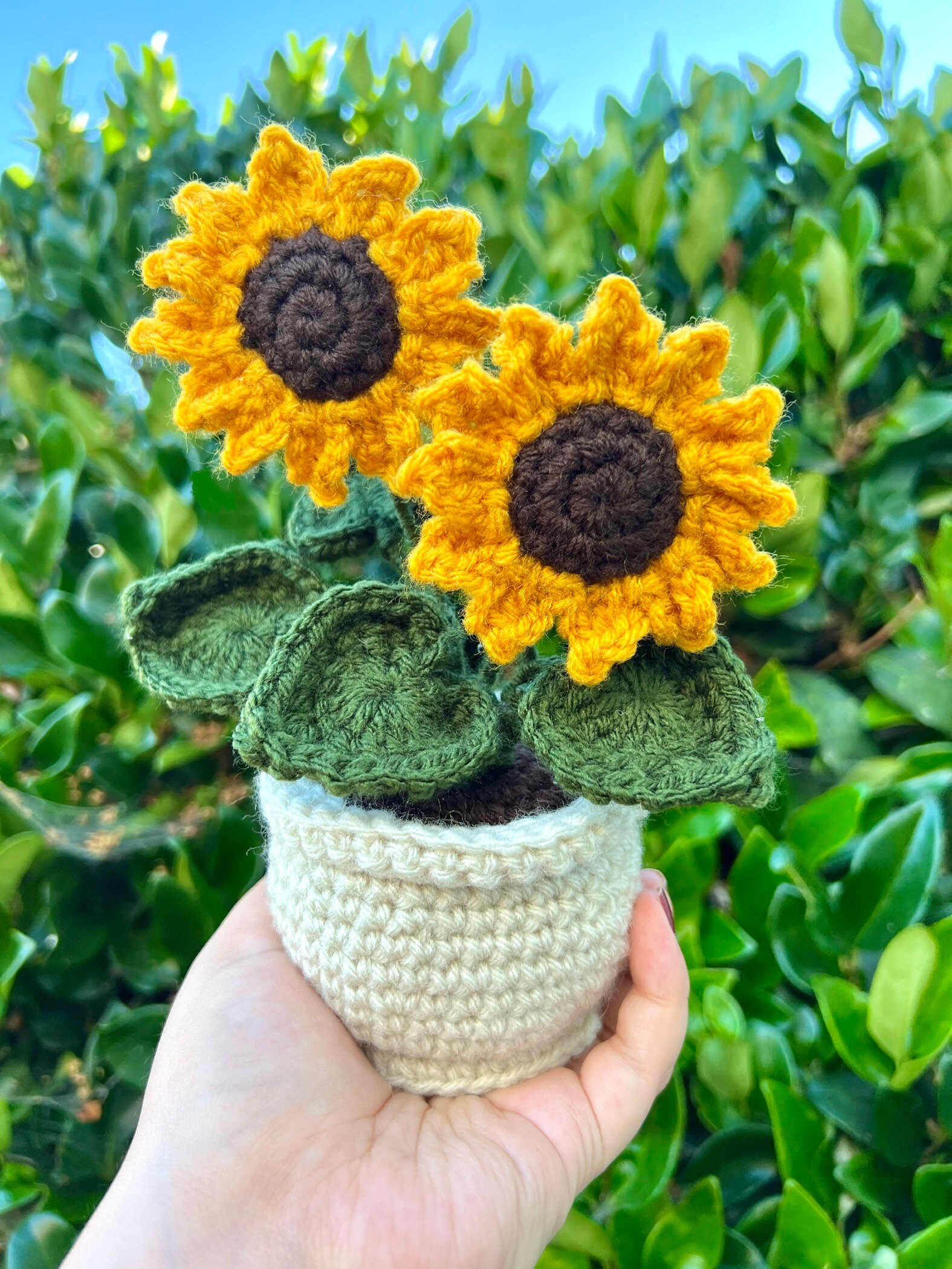 Crochet Sunflowers Crochet Potted Flowers Potted Etsy