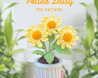 Crochet Potted Daisy Pattern | Intermediate Flower Arrangement (PDF Pattern)