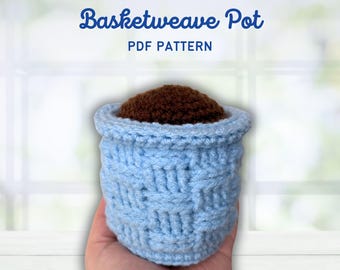 Basketweave Crochet Pot Pattern | Crochet Planter Pattern | Textured Crochet Basket | Instant Download PDF