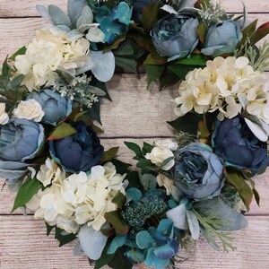 Year-round Blue Peony Wreath, Navy Blue Peony Wreath, Everyday Wreath ...