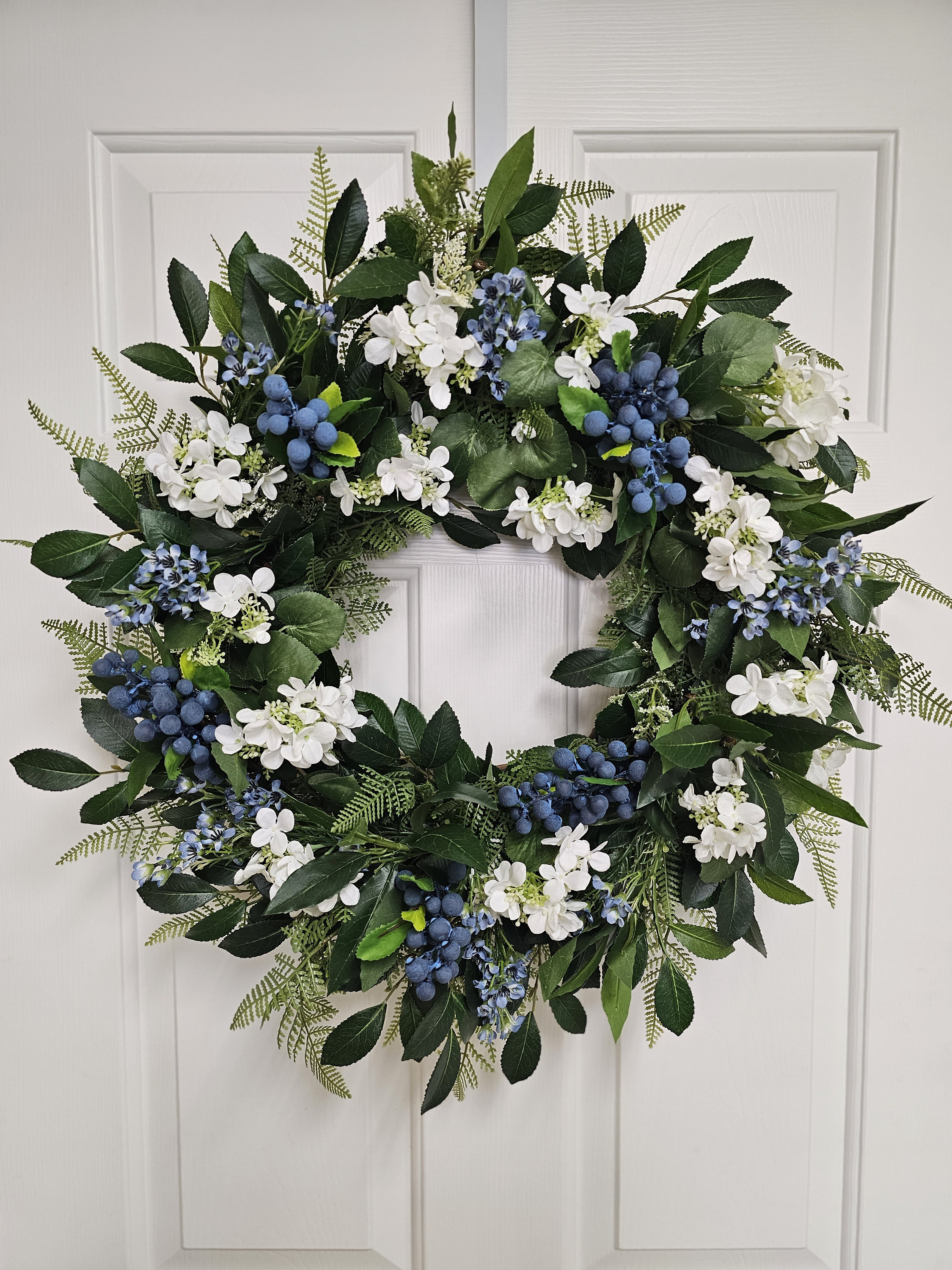 Year-round, Spring or Summer Wreath, Blue Wildflowers, Blueberries