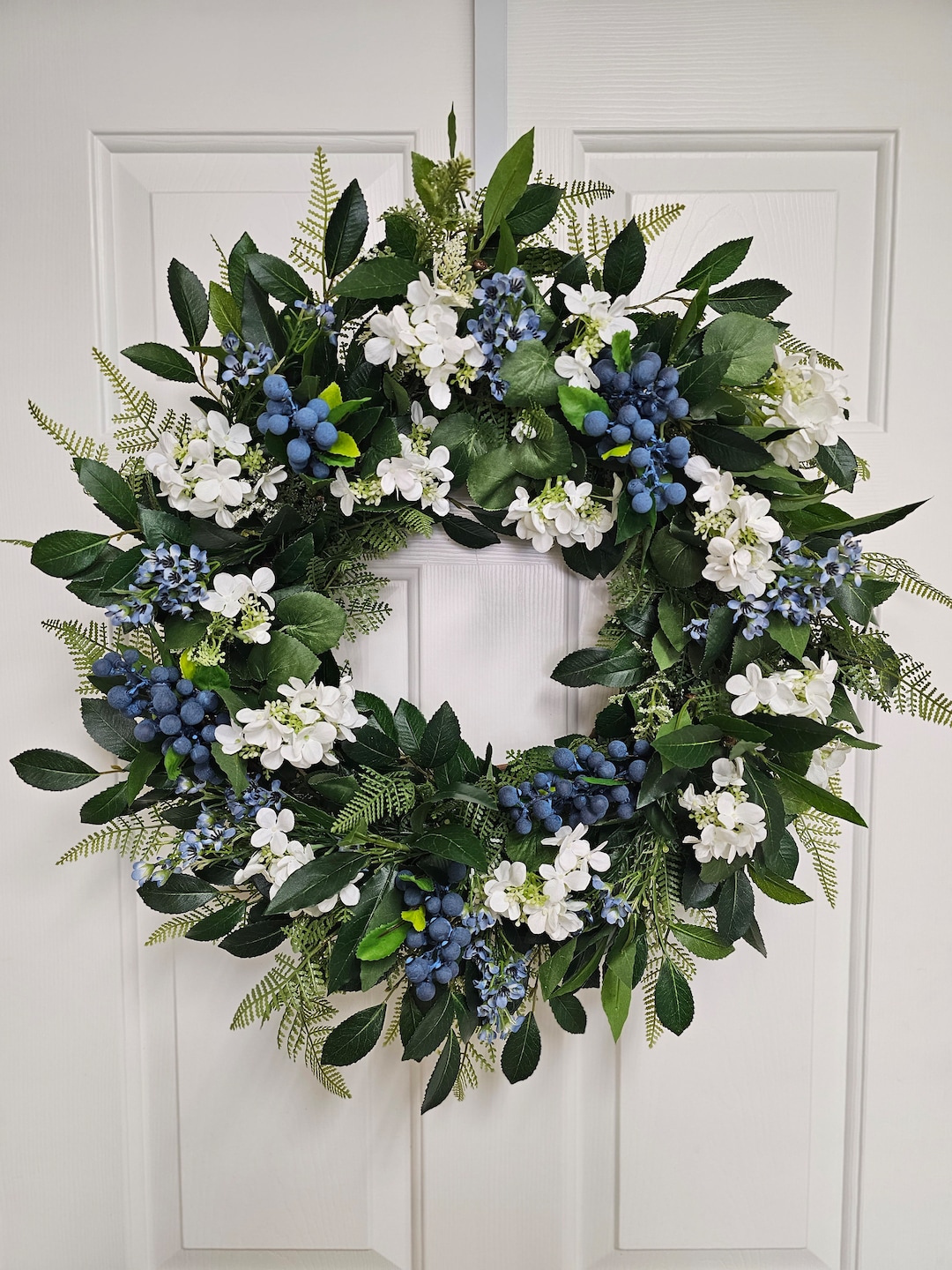 Year-round, Spring or Summer Wreath, Blue Wildflowers, Blueberries