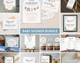 Cowboy Baby Shower Bundle: Western Rodeo Theme with Games, Invitation, Signs, Decorations, Canva Templates