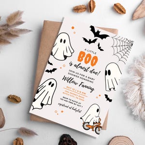Ghost Fall Baby Shower Template | Halloween Baby Shower Invite | Editable Little Boo Is On The Way Baby Shower Invitation | Instant Download