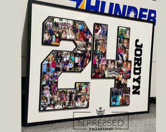 Personalized Senior Night Photo Number Collage, Signable Keepsake Gift