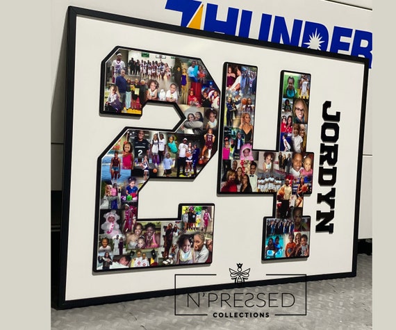 Personalized Senior Night Photo Number Collage, Signable Keepsake Gift