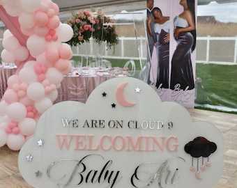 Custom Cloud Shaped Welcome Sign, Welcome Baby Shower Sign, Cloud Themed Cloud Shaped Sign, Personalized Baby Shower Sign, Cloud 9 Theme