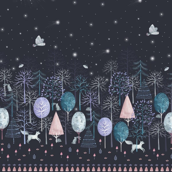 Dashwood Studio Nightfall - Cotton Quilting Weight Cotton Fabric - Forest at Night Double Border