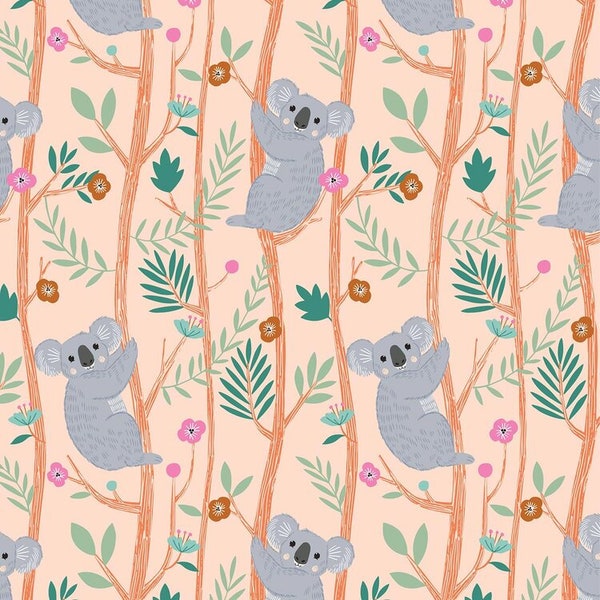 Dashwood Studio Our Planet - Cotton Quilting Weight Cotton Fabric - Koala Bears On Pale Peach