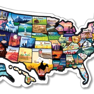 Rv State Sticker Travel Map - 23x14 Inch Large Visited USA States Map Bright Non-Fade 50 US State Stickers for RV Camper Trailer Motorhome