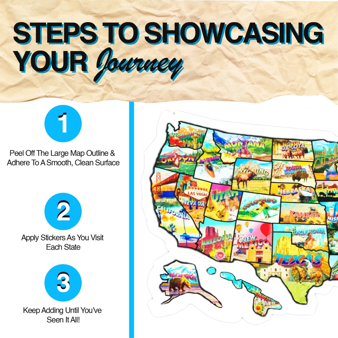 RV State Sticker Travel Map Large Visited States Map 19 X13 - Etsy