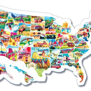 RV State Sticker Travel Map - Large Visited States Map 19 x13 inch - 50 UV-Resistant Waterproof US State Stickers for Door, Window, Wall