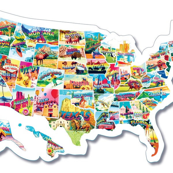 RV State Sticker Travel Map - Large Visited States Map 19 x13 inch - 50 UV-Resistant Waterproof US State Stickers for Door, Window, Wall